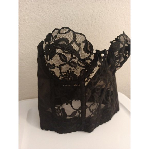 Women's Vintage Victoria's Secret Black Sheer Lace Bustier Corset Top Size 34B - Picture 2 of 11